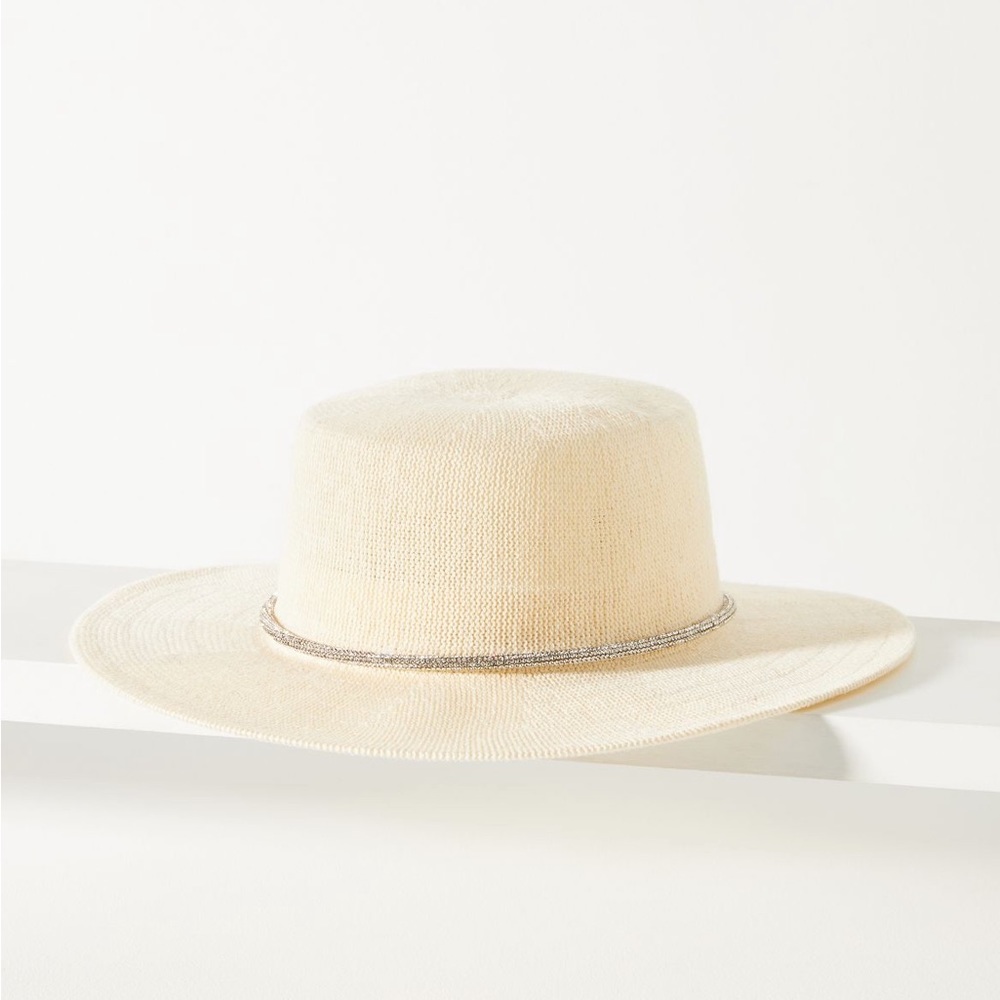 Rhinestone Ivory Boater Hat